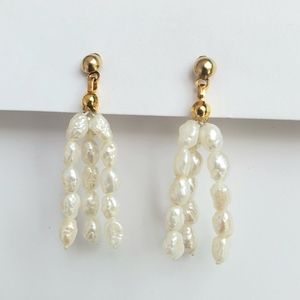 Natural Pearl Gold tone Tassel earrings